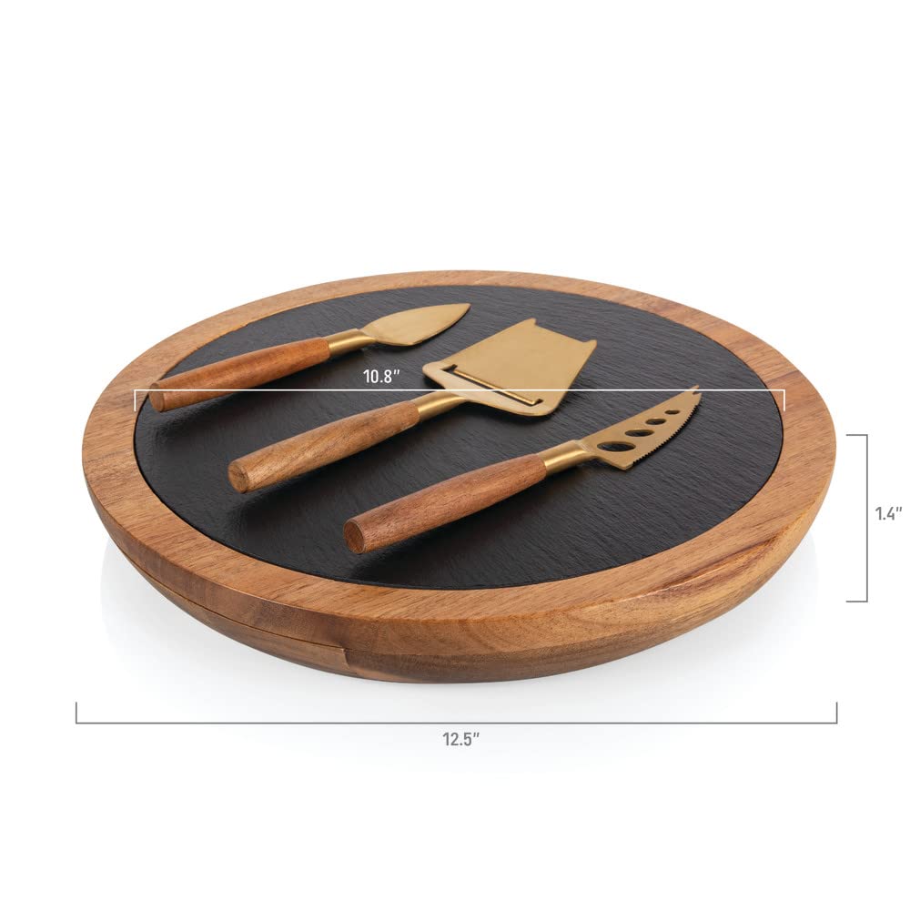 PICNIC TIME Harry Potter Hufflepuff Insignia Cheese Board & Knife Set, Charcuterie Board, Serving Platter, (Acacia Wood & Slate Black with Gold Accents)