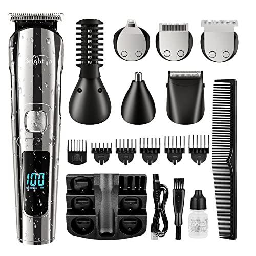 ***Brightup Beard Trimmer for Men - Electric Razor & Shaver, Cordless Hair Clippers Trimmers Set, IPX7 Waterproof Mens Grooming Kit for Shaving Face, Mustache, Body, Ear, Nose Hair Trimmer, Gifts for Men