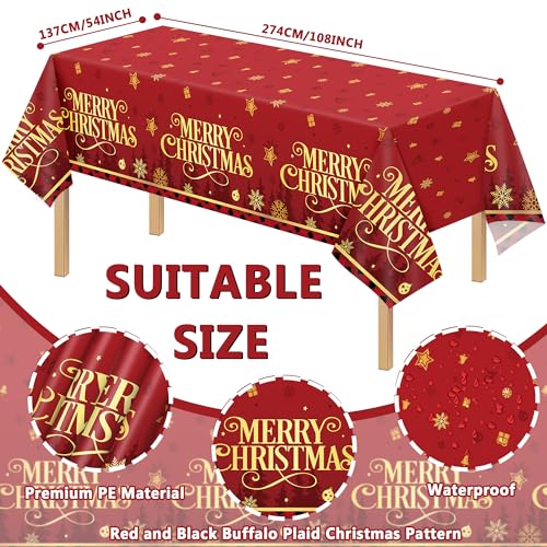 172Pcs Christmas Party Supplies Red and Black Buffalo Plaid Disposable Tableware Set Christmas Plates and Napkins, Plastic Tablecloths, Banners, Cutlery for Christmas Party Decorations