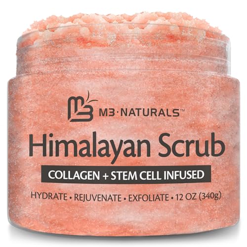 Exfoliante facial, corporal y de pies con sal del Himalaya, con colágeno y células madre, exfoliante corporal natural con sal para tonificar la piel con celulitis, de M3 Naturals