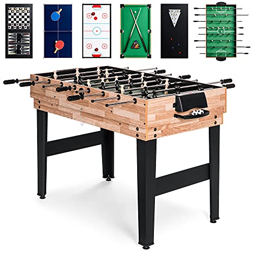 Juego de mesa de juego 10 en 1 de 2 x 4 pies de Best Choice Products para sala de juegos para el hogar, amigos y familiares con hockey, futbolín, billar, tejo, ping pong, ajedrez, damas, bolos y backgammon - Natural