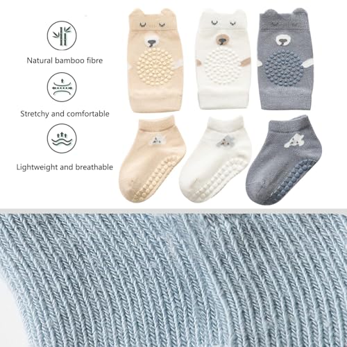 ISANPAN Unisex Baby Crawling Anti-Slip Knee Pads and Socks,Save Baby Knee and Ankle (Color A, 12-24 Months)