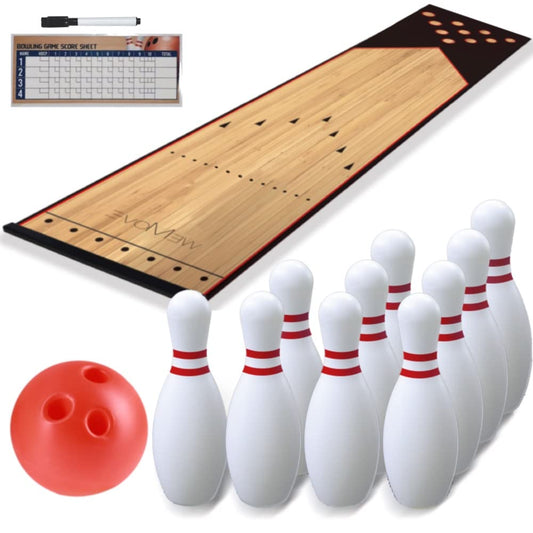 Mini Kids Bowling Set – Bowling Pins & Ball Game Set – Full Bowling Alley Games Toys & Score Cardfor Kid Age 5+ & Adult – Home Indoor Outdoor Backyard Lawn Yard (10 Pins, 1 Ball, 1 Lane Mat)