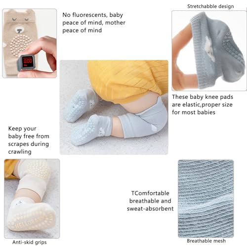 ISANPAN Unisex Baby Crawling Anti-Slip Knee Pads and Socks,Save Baby Knee and Ankle (Color A, 12-24 Months)