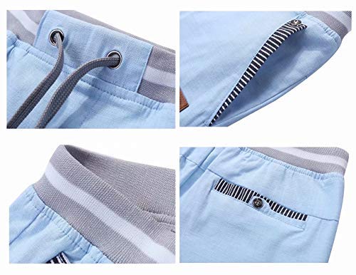 Pantalones cortos STICKON para hombre, de corte clásico, informales, para playa, de verano, de lino, con cordón, cintura elástica y bolsillos (azul marino, S)