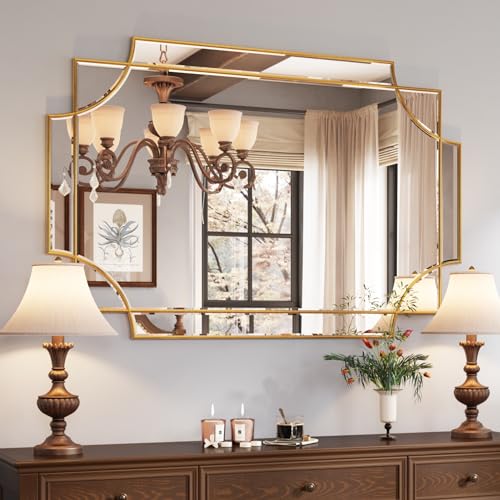 Kelly Miller 32"x48" Large Gold Mirror for Wall, Modern Decorative Mirror Rectangle Mirror Wall Vanity Mirror Bevelled Full Length Mirror for Bathroom Living Room Bedroom Farmhouse Fireplace Entryway