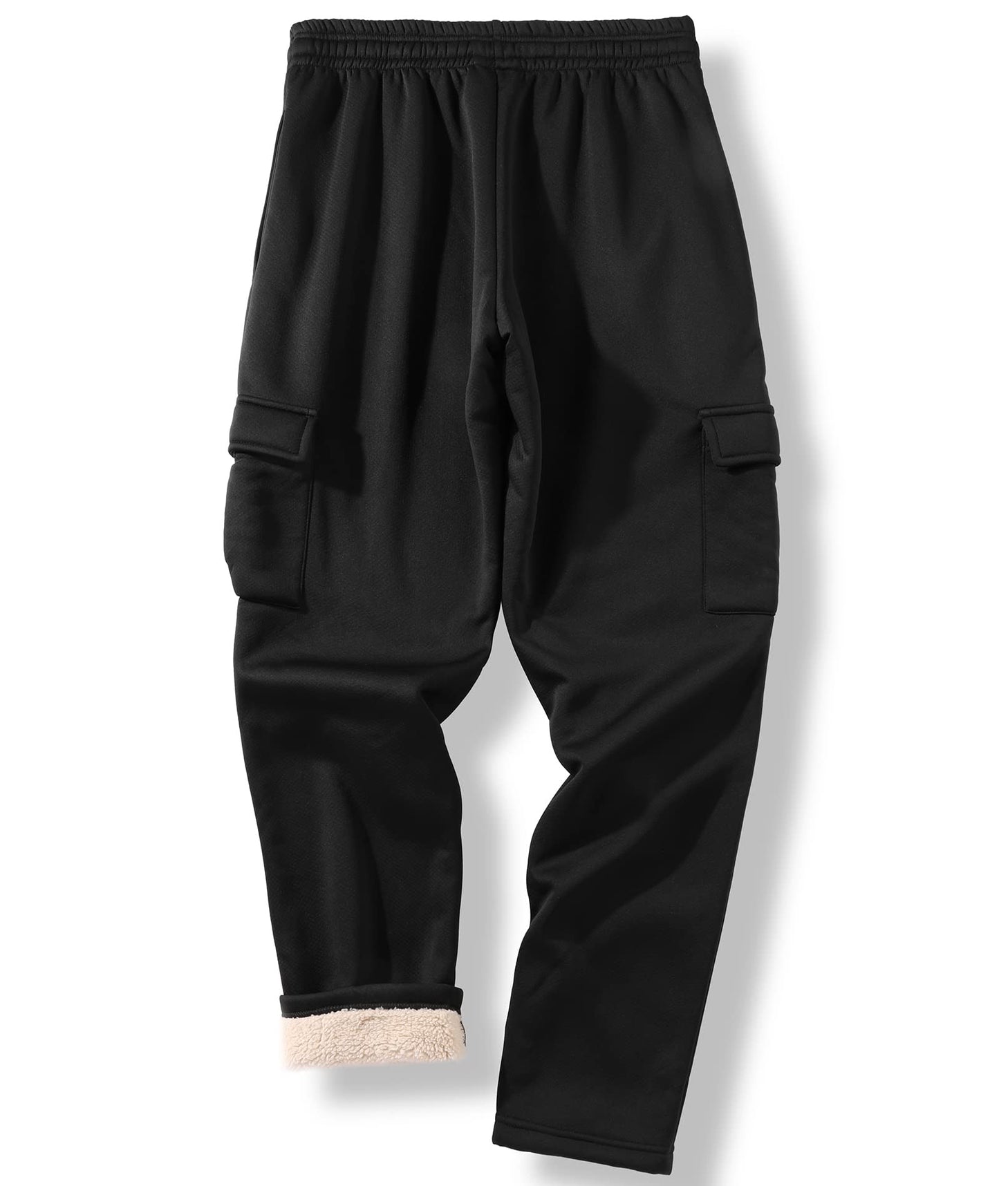 SECOOD Men's Fleece Winter Pants Sherpa Lined Active Warm Sweatpants Drawstring Elastic with Pockets Deep Black Large