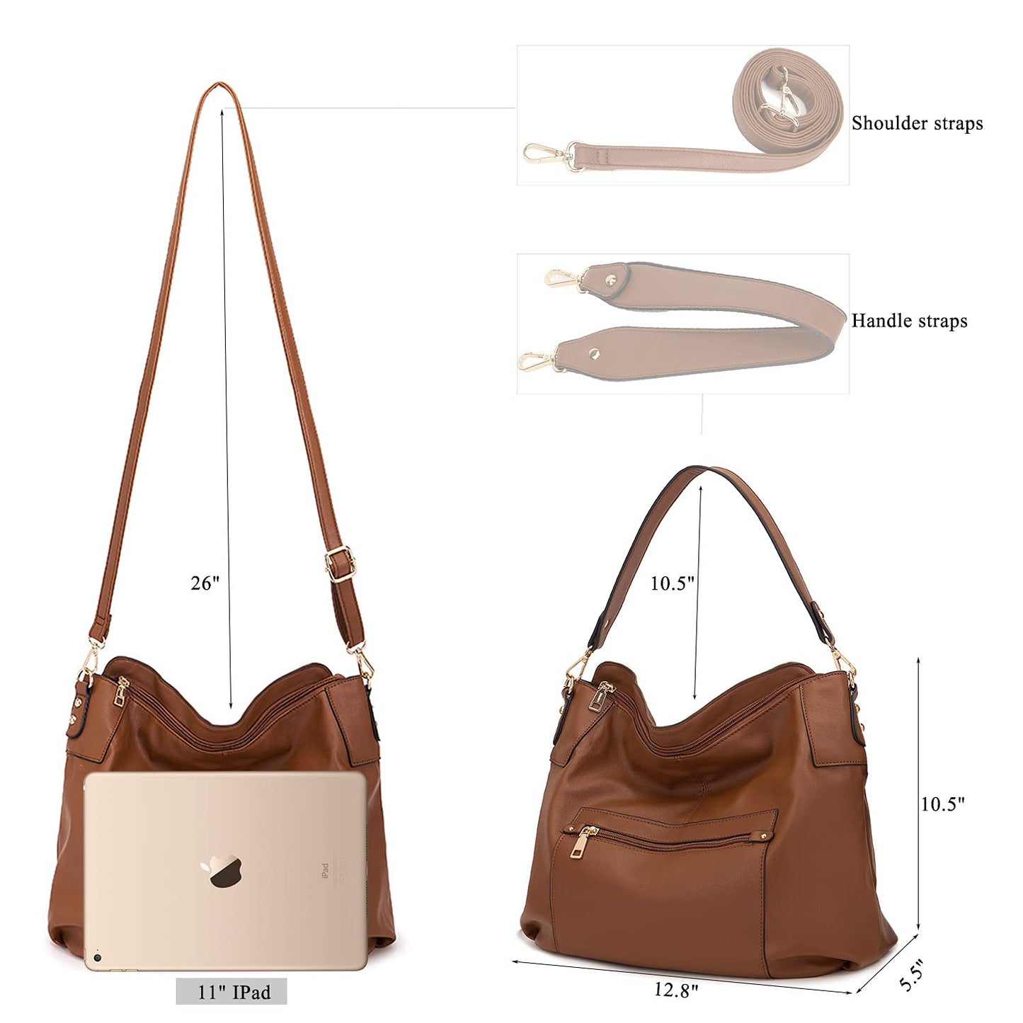 Large Crossbody Bags Ladies Shoulder Handbags Purse and Wallet Set for Women Totes Hobo Purses Brown