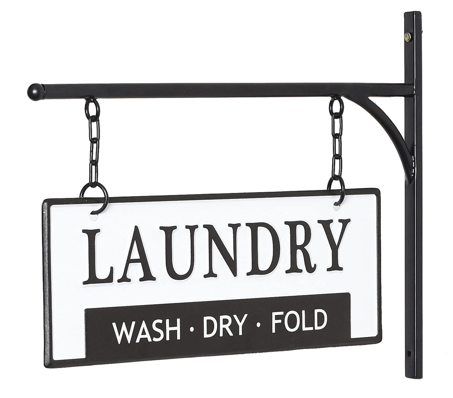 Laundry Wash Dry Fold Laundry Hanging Sign for Laundry Room, Decorative Metal Laundry Room Wall Decor, Double-Sided Embossed with Bracket - 13 x 10.5 Inchs