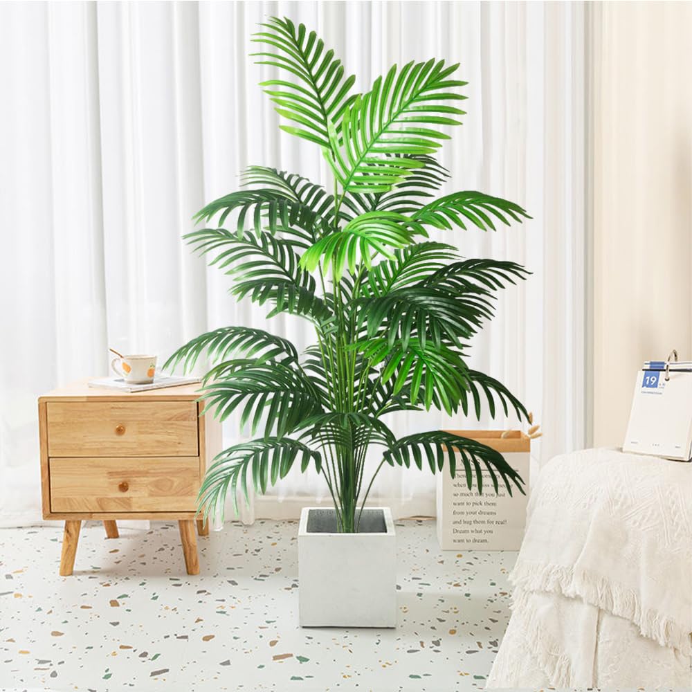 4ft 2pcs Large Artificial Plants Fake Palm Tree Tropical Palm Leaves Faux Palm Plants Tall Tree Indoor Real Touch Plastic Monstera Leaves for Home Garden Outdoor Office Decor (4ft/125cm-2pcs)