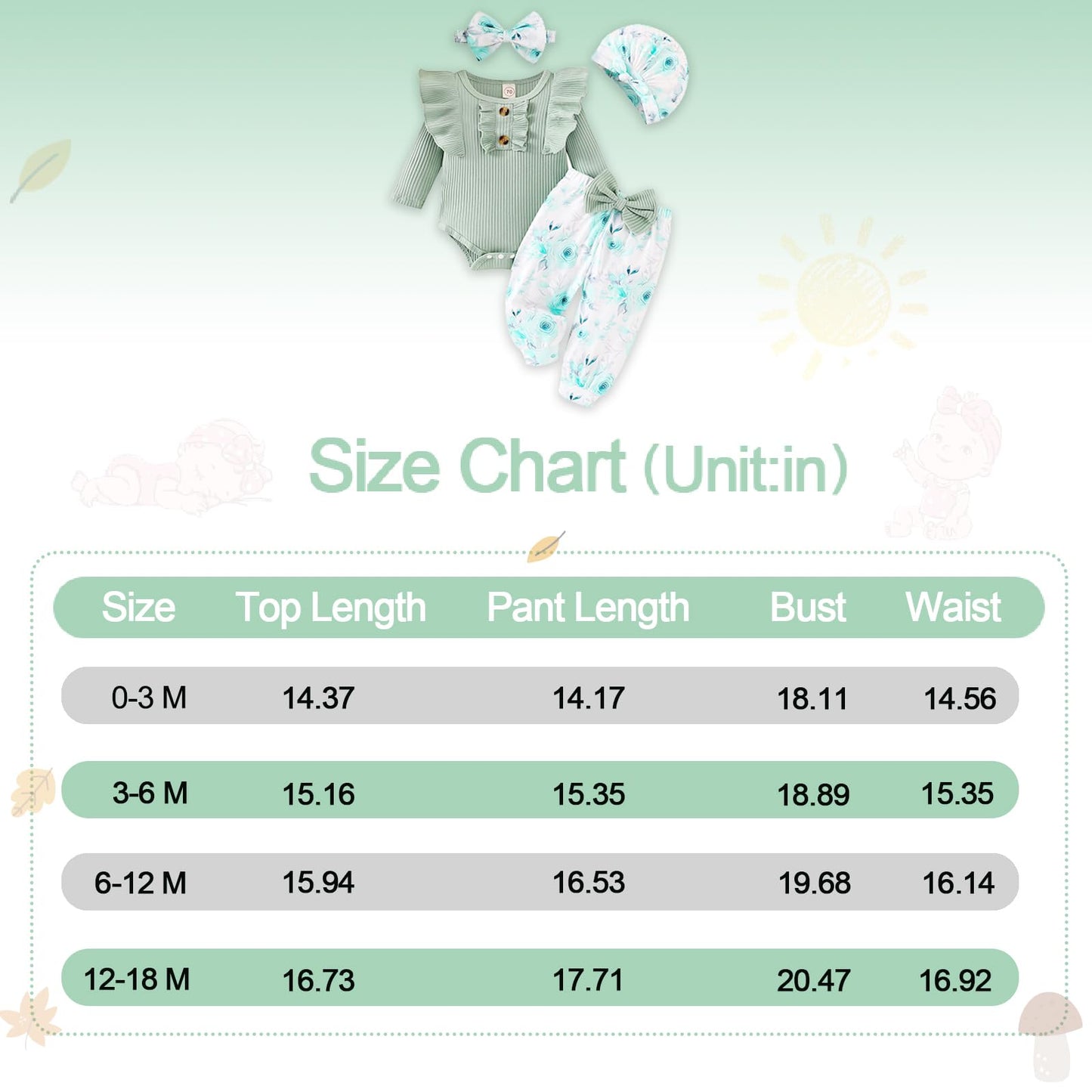 GDTOGRT Baby Girl Clothes Infant Newborn Outfits Romper Pants Cute Bow Headband Hat Sets Clothing for Baby Girls 0-3 Months