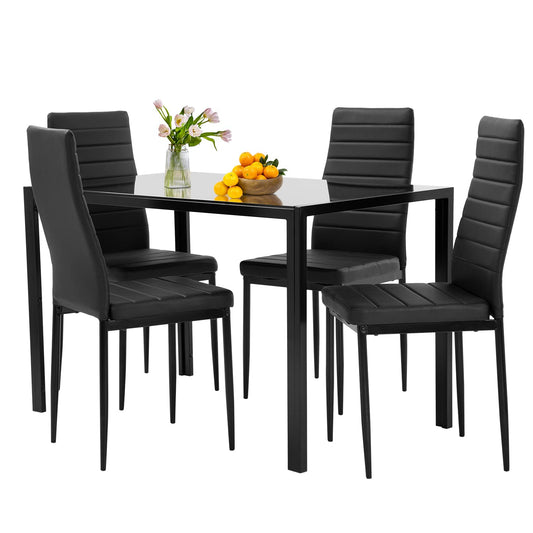 Juego de mesa de comedor FDW, juego de mesa de comedor de vidrio para espacios pequeños, mesa de cocina y sillas para 4, mesa con sillas, muebles para el hogar rectangulares modernos (vidrio negro)