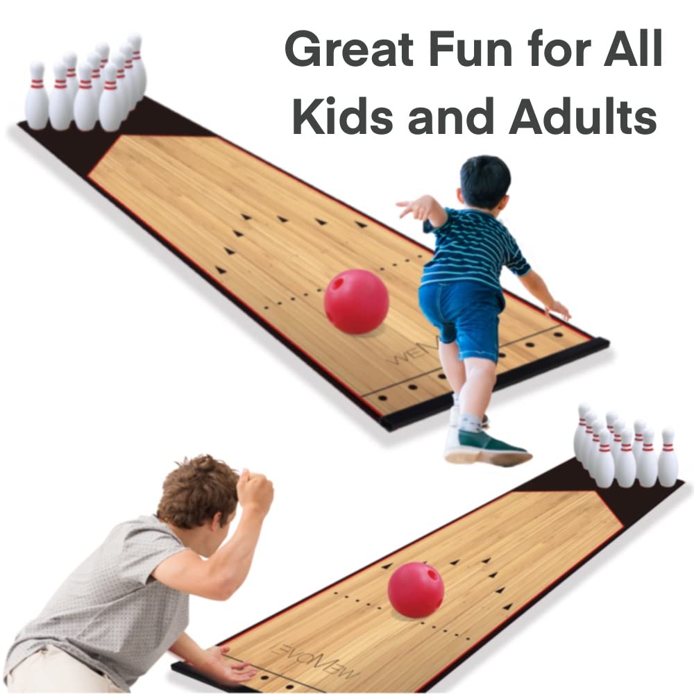 Mini Kids Bowling Set – Bowling Pins & Ball Game Set – Full Bowling Alley Games Toys & Score Cardfor Kid Age 5+ & Adult – Home Indoor Outdoor Backyard Lawn Yard (10 Pins, 1 Ball, 1 Lane Mat)