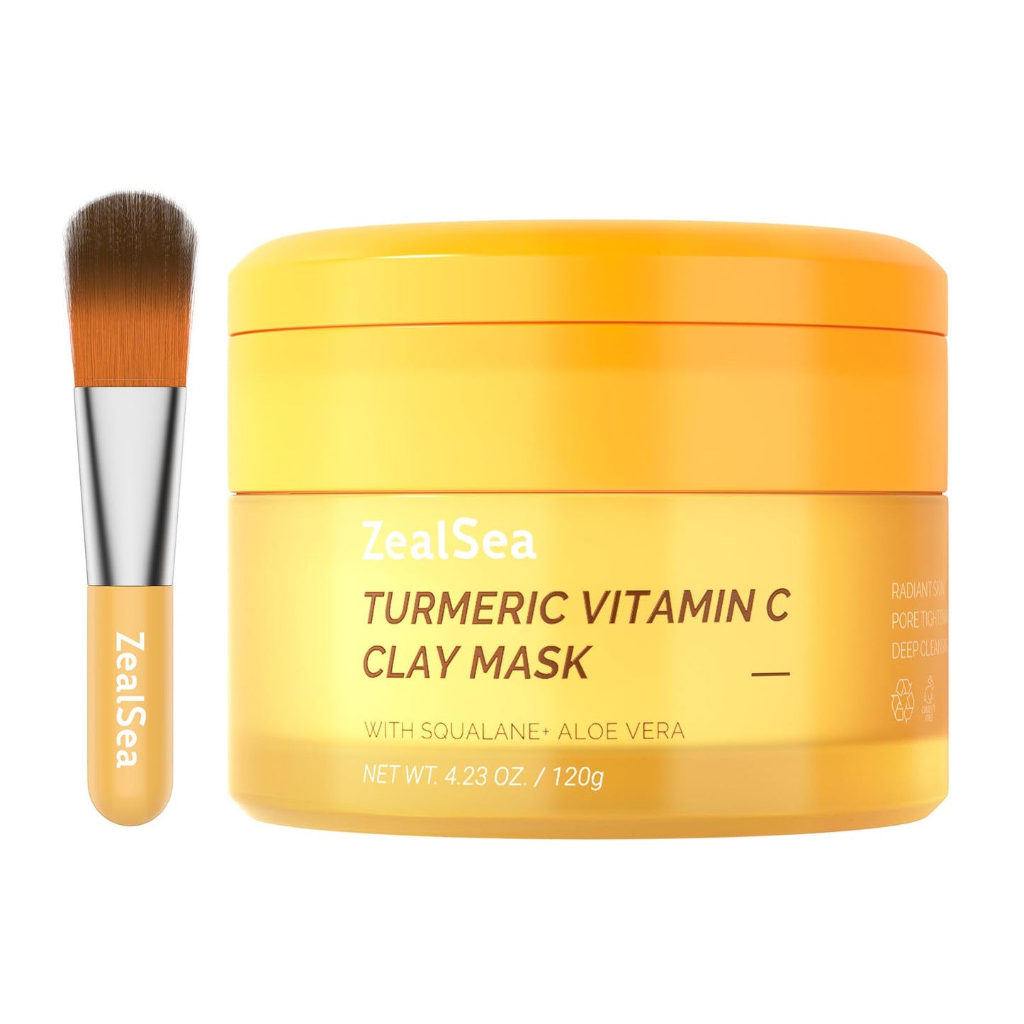 ZealSea Turmeric Clay Mask for Face with Vitamin C - Mud Mask for Face Clay Mask for Blackheads and Pores Face Mask Skin Care Facial Skincare, 4.23 Oz