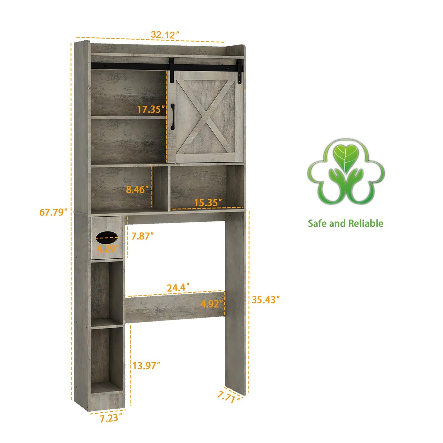 Gabinete de almacenamiento sobre el inodoro, gabinete de almacenamiento de estilo rústico sobre el inodoro con puerta corrediza estilo granero y soporte para papel higiénico, estante para inodoro que ahorra espacio en el hogar, para baño, lavadero