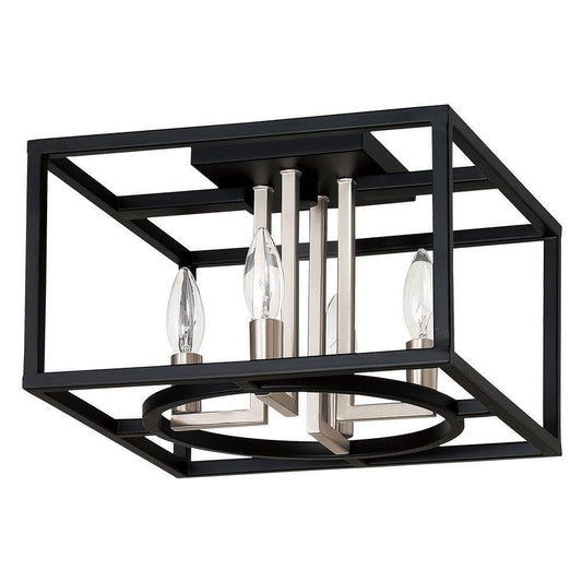 Eglo Lighting 204605A Mundazo 4 Semi Flush Modern Ceiling Dimmable LED Lighting Fixture for Hallway, Living Room, and Closet w/Geometric Shade, 13-Inch, Black and Brushed Nickel