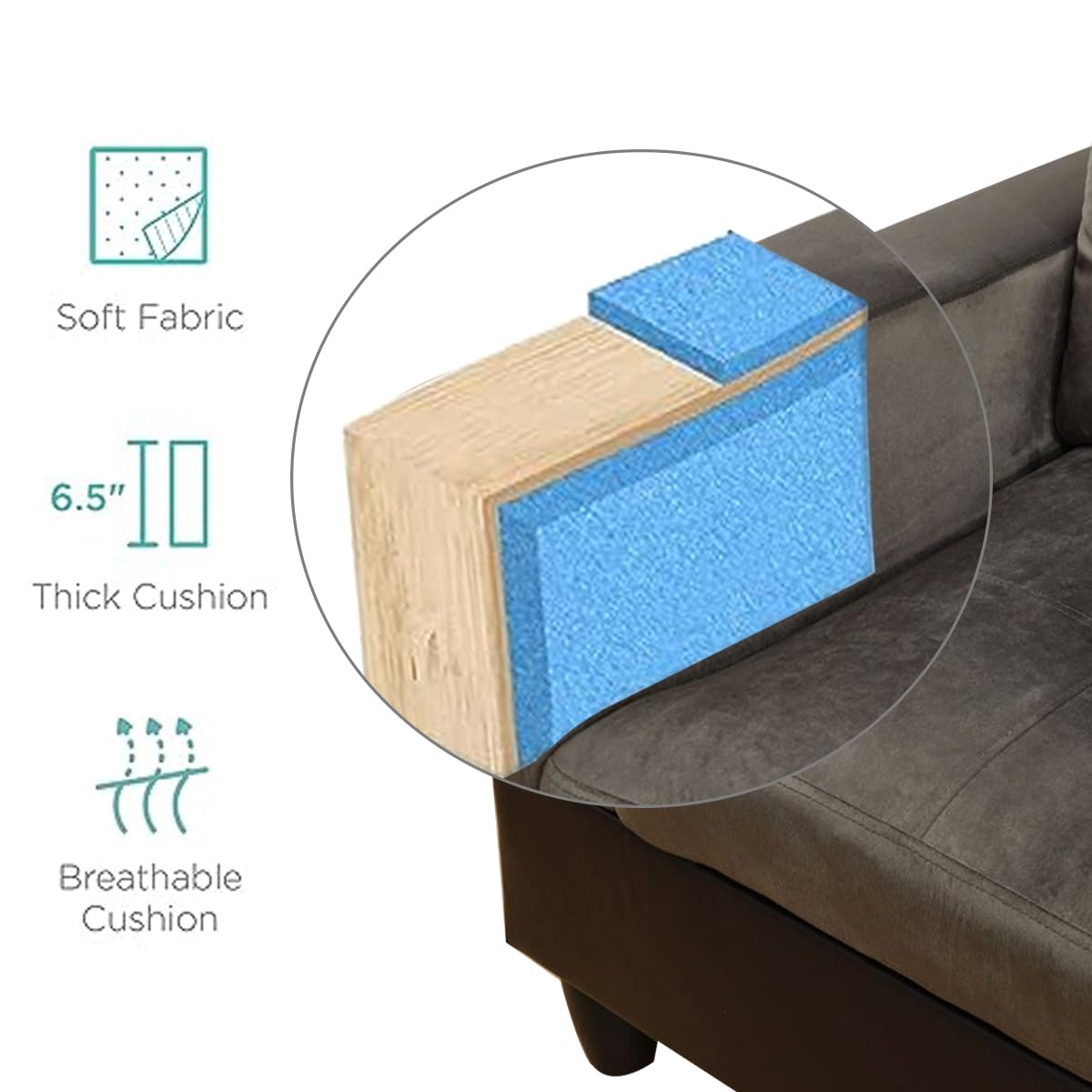 Juego de sofás seccionales de 2 piezas Ainehome, sofá en forma de L, sofá de microfibra, juego de sofá para sala de estar con chaise longue para uso en muebles de sala de estar (A-Taupe, frente a la derecha)