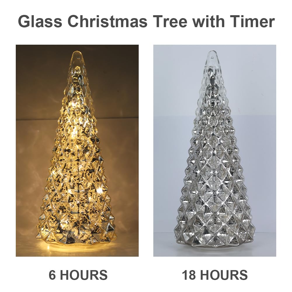 Christmas Decorations Indoor, YEAHOME Set of 3 Pre-lit Gold Glass Christmas Tree for Home Decor, Christmas Table Decorations Lighted Xmas Tree with Timer for Living Room Mantel Tabletop Party