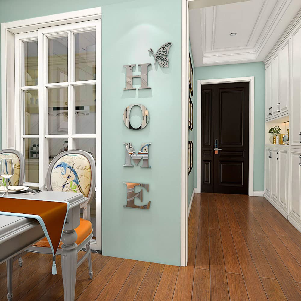 Pegatinas de pared con letras decorativas para el hogar de Doeean, pegatinas de pared con espejo acrílico, decoraciones de pared para sala de estar, dormitorio, decoración del hogar, calcomanías de pared (plata, 47,2 x 15,7)