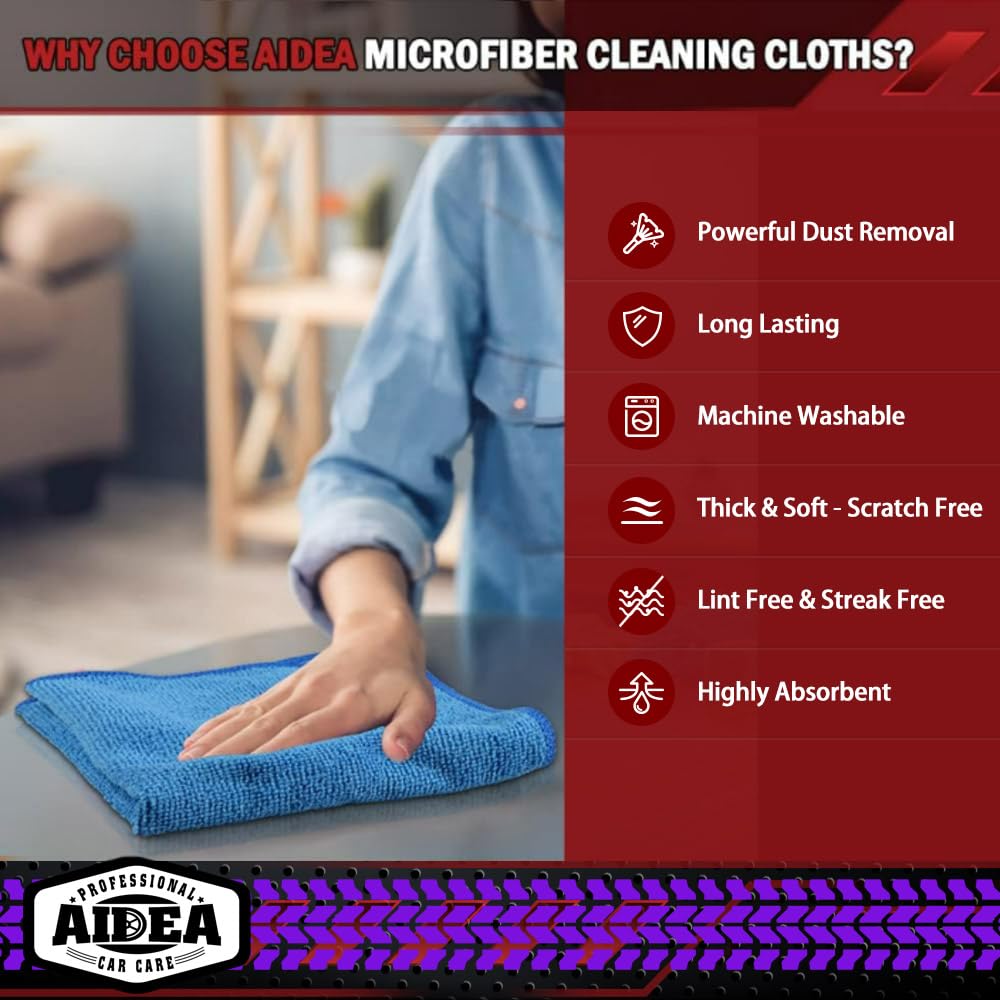 AIDEA Microfiber Cleaning Cloths-50PK, Premium All-Purpose Car Cloth, Dusting Cloth Cleaning Rags, Gift-12×12"