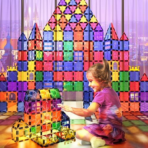 Magnetic Tiles Kids Toys STEM Magnet Toys for Toddler Magnetic Blocks Building Toys Preschool Learning Sensory Montessori Toys for 3+ Year Old Boys and Girls, Safe Creativity Toddler Kids Toys