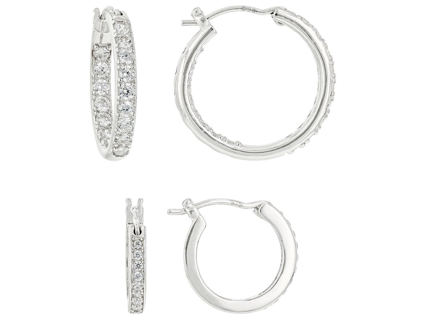 Juego de 2 aros de plata esterlina con circonita cúbica JTV - Impresionantes aros de platino sobre plata esterlina - Conjuntos de aros para mujeres - Aros de diamantes falsos - Joyas de verano para mujeres - 12,7 mm