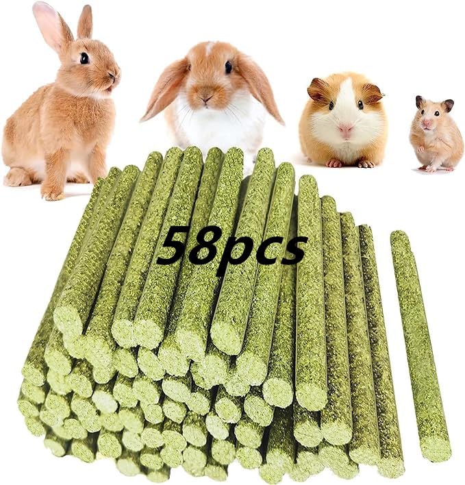 GREMBEB 58PCS Rabbit Toys,58Pcs Timothy Hay Stick for Guinea Pig Toy Bunny Chew Toys for Teeth Grinding Hamster Alfalfa Bite Treat Rabbit Molar Food