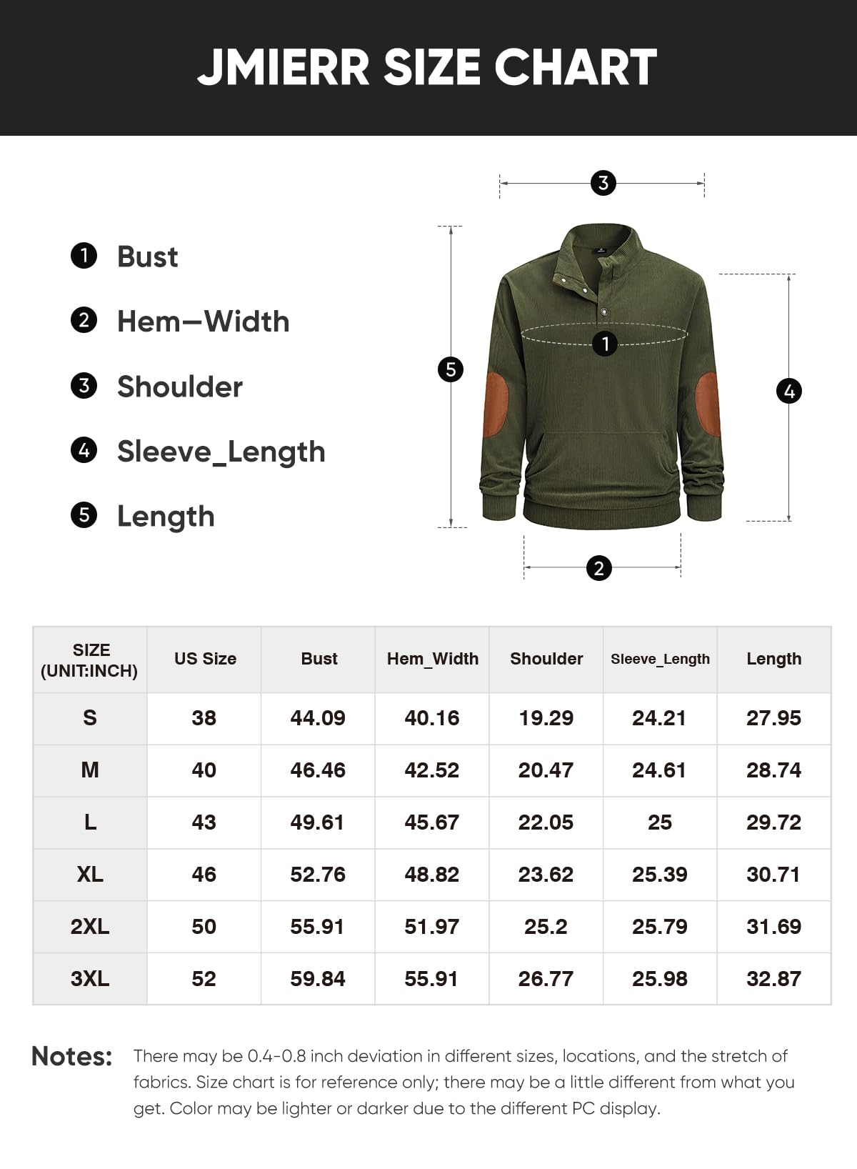 JMIERR Sweatshirts for Men Long Sleeve 1/4 Button Corduroy Collared Pullovers Sweaters Fall Fashion Clothing with Pockets, 2XL, Jungle Green