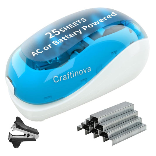 Craftinova Electric Stapler,Including 2000 Staples and 1 staple remover, Suitable for Palm Size and high Comfort，25 Sheet Capacity, AC Adapter or Battery Powered，Battery not Included