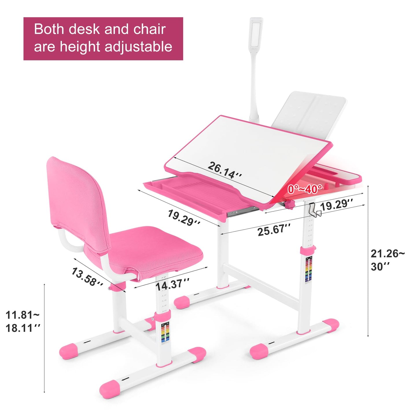 Artist hand Kids Study Table and Chair Set, Adjustable Girls School Writing Study Table