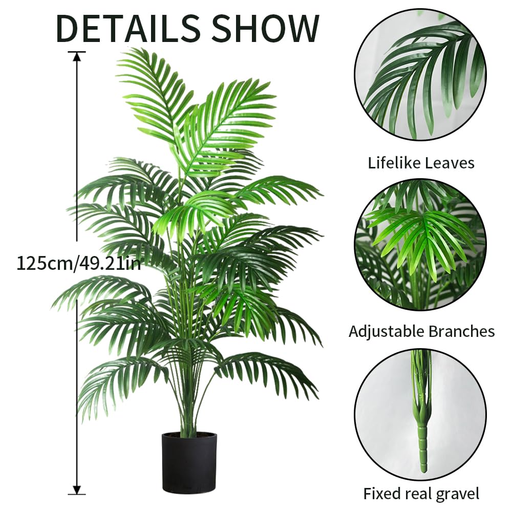 4ft 2pcs Large Artificial Plants Fake Palm Tree Tropical Palm Leaves Faux Palm Plants Tall Tree Indoor Real Touch Plastic Monstera Leaves for Home Garden Outdoor Office Decor (4ft/125cm-2pcs)