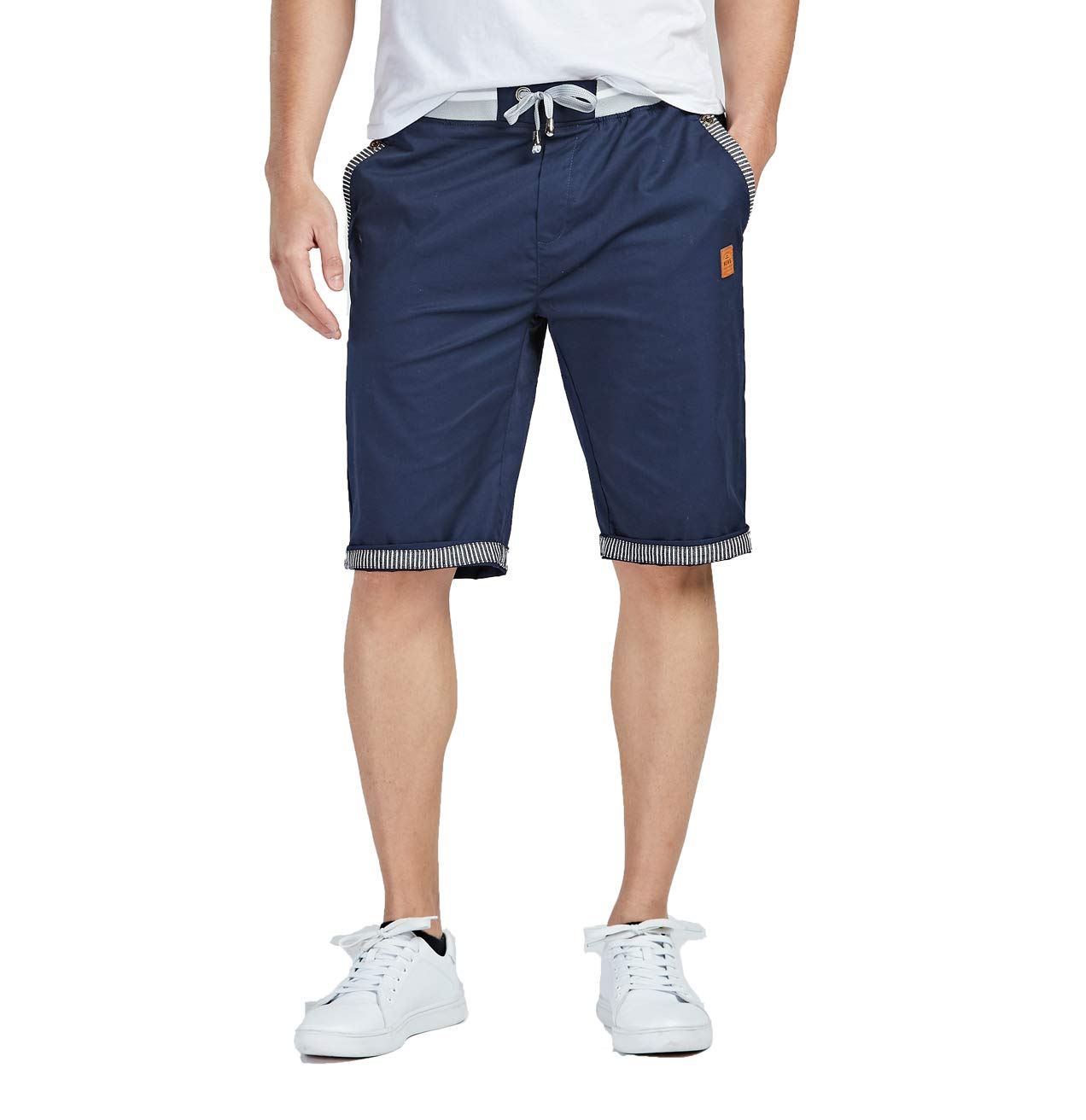 Pantalones cortos Tansozer para hombre, estilo casual, clásico, con cordón, cintura elástica y bolsillos para playa en verano (azul marino, mediano)