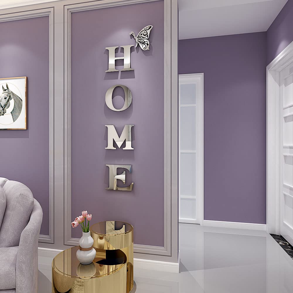 Pegatinas de pared con letras decorativas para el hogar de Doeean, pegatinas de pared con espejo acrílico, decoraciones de pared para sala de estar, dormitorio, decoración del hogar, calcomanías de pared (plata, 47,2 x 15,7)