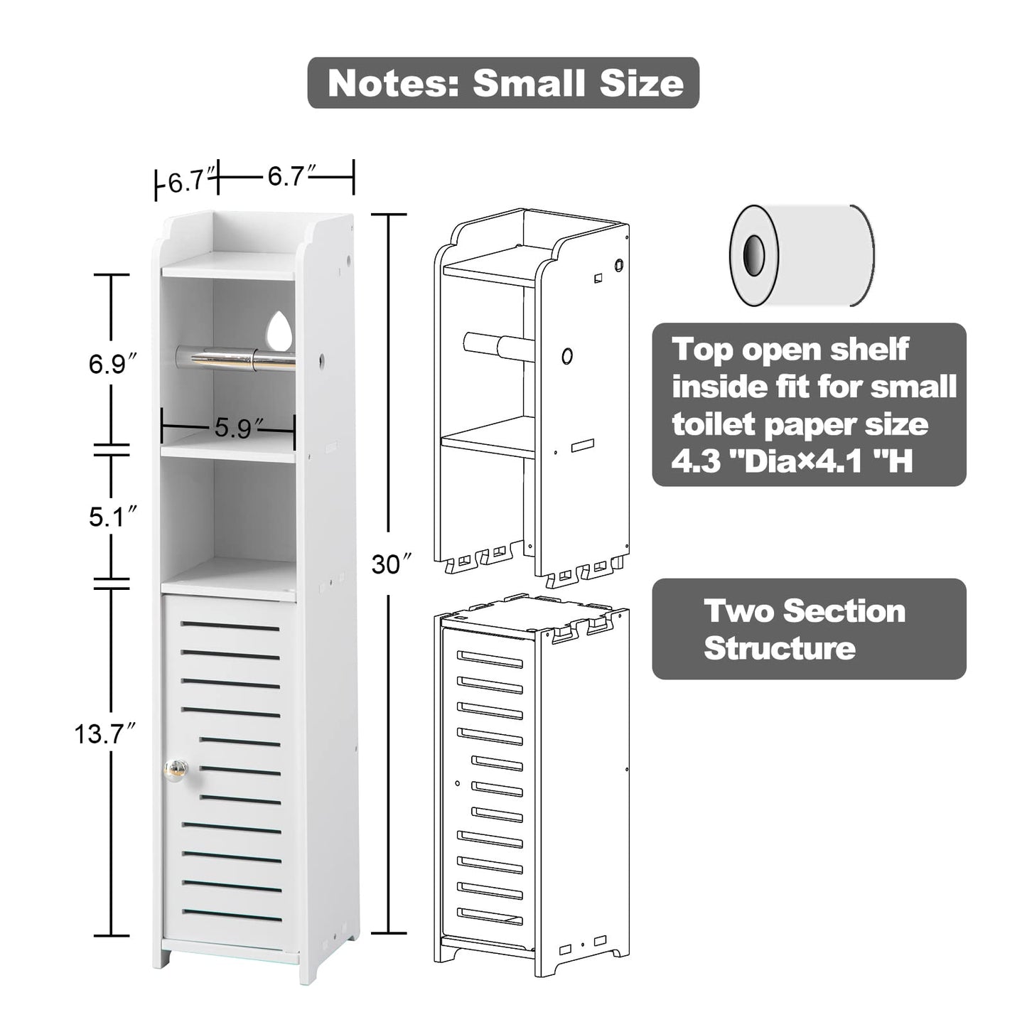 Soporte para papel higiénico: mueble de almacenamiento para baño junto al inodoro para espacios pequeños con soporte para rollo de papel higiénico - Blanco de AOJEZOR by AOJEZOR