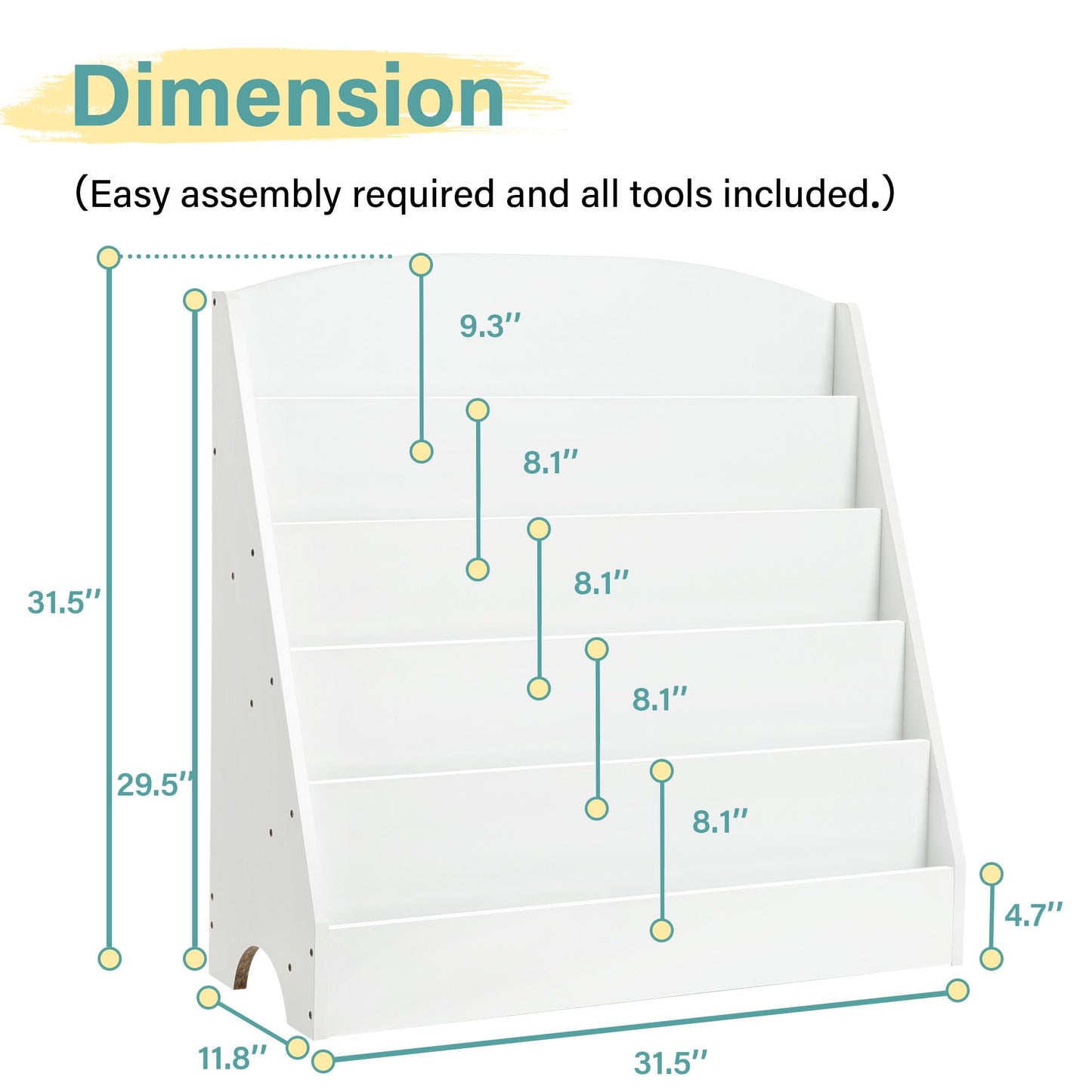 TOETOL Kids Bookshelf Toddler Bookshelf for Rooms White Book Display Shelve for Classroom, Kids Bedroom