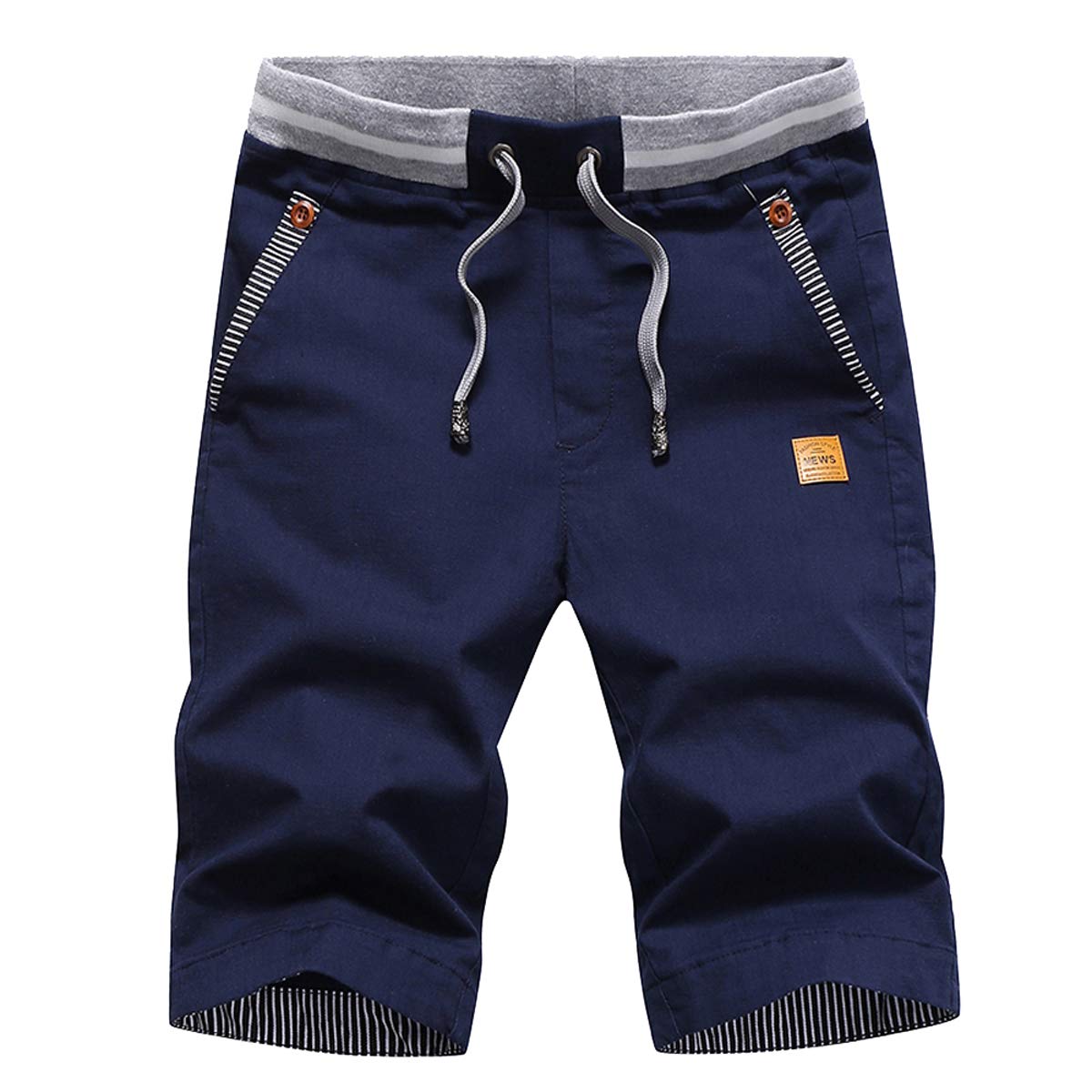 Pantalones cortos Tansozer para hombre, estilo casual, clásico, con cordón, cintura elástica y bolsillos para playa en verano (azul marino, mediano)