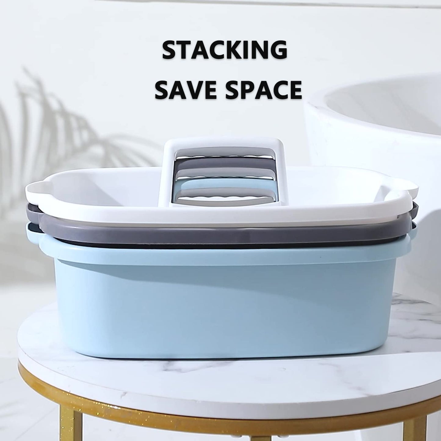 Cesta de ducha portátil grande para suministros de limpieza, organizador de suministros con asa, cubo de plástico para almacenamiento de herramientas para baño, dormitorio, cocina, dormitorio universitario, debajo del fregadero, jardín, gris oscuro