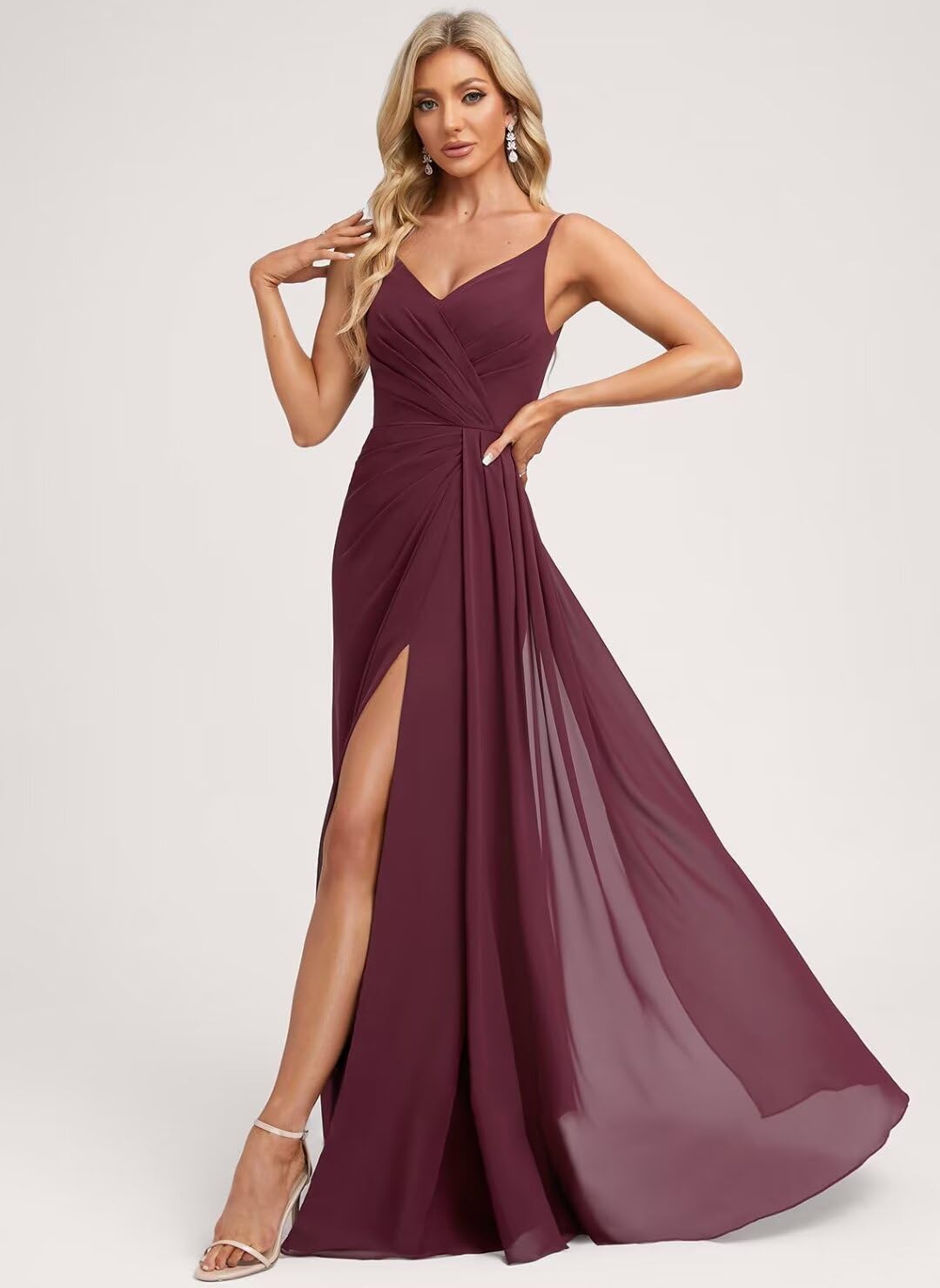 Vestido de dama de honor de gasa con escote en V y tirantes finos para mujer de SNOWROSE, vestido de fiesta largo con abertura y cintura alta plisado de corte A en negro, talla grande 26W