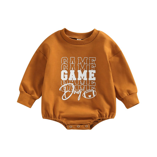 MERSARIPHY Baby Football Sweatshirt Romper Outfit Infant Girl Boy Funny Letter Long Sleeve Bodysuit Fall Winter Clothes (Y Brown, 3-6 Months)