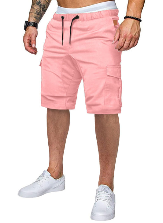 JMIERR Pantalones cortos cargo casuales para hombre - Pantalones cortos de playa de verano de algodón elásticos con cordón de color rosa, pantalones cortos chinos de sarga con 6 bolsillos para hombres, 2XL