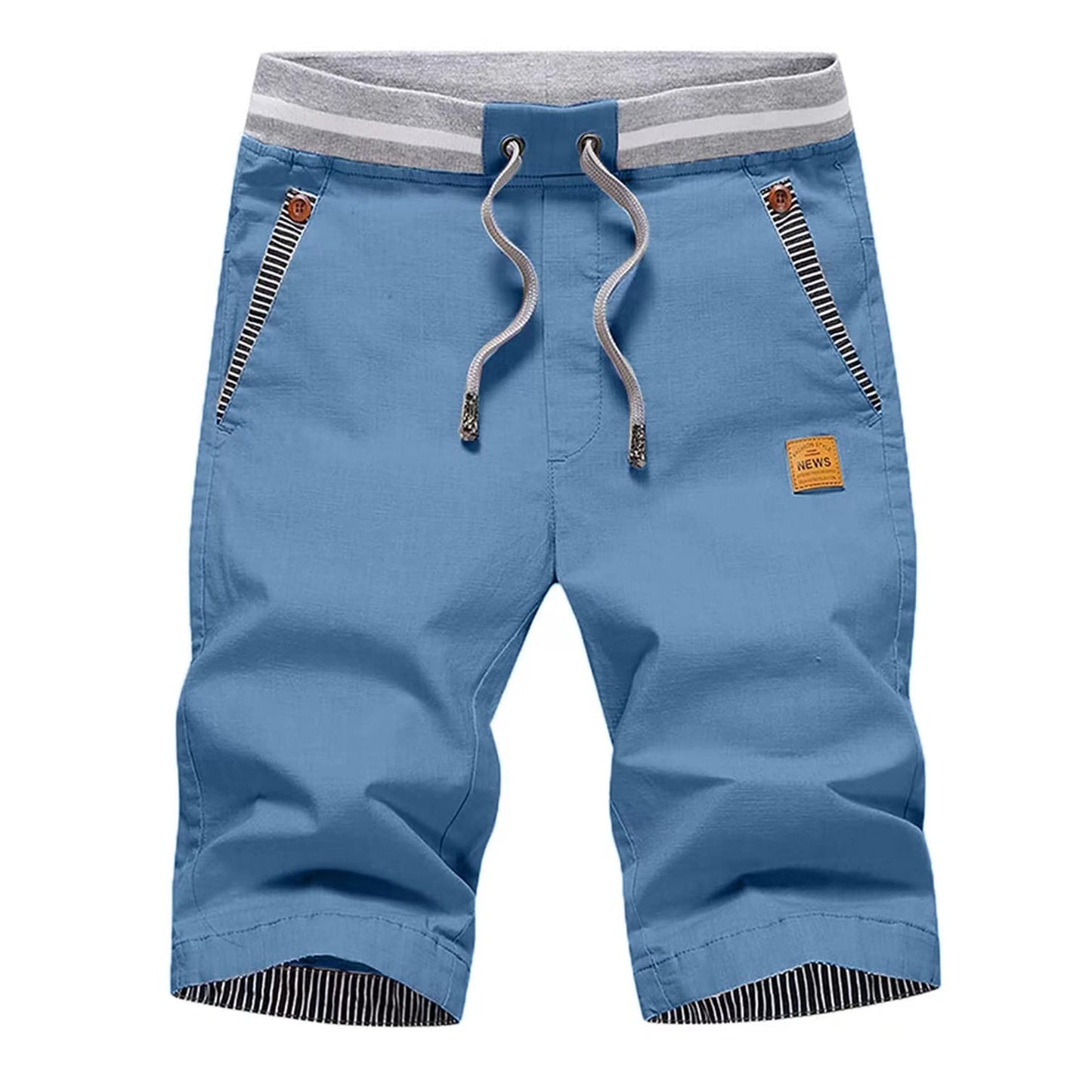 Pantalones cortos STICKON para hombre, de corte clásico, informales, para playa, de verano, de lino, con cordón, cintura elástica y bolsillos (azul marino, S)