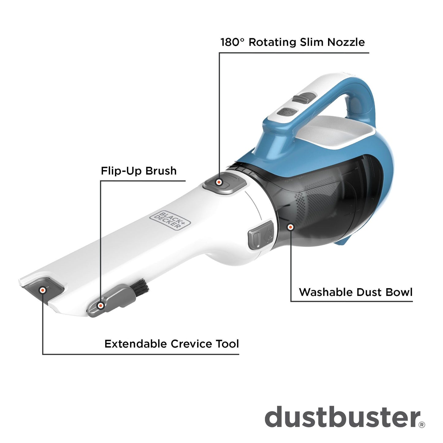 Aspiradora de mano inalámbrica BLACK+DECKER Dustbuster AdvancedClean, aspiradora compacta para el hogar y el automóvil con herramienta para rincones (CHV1410L)