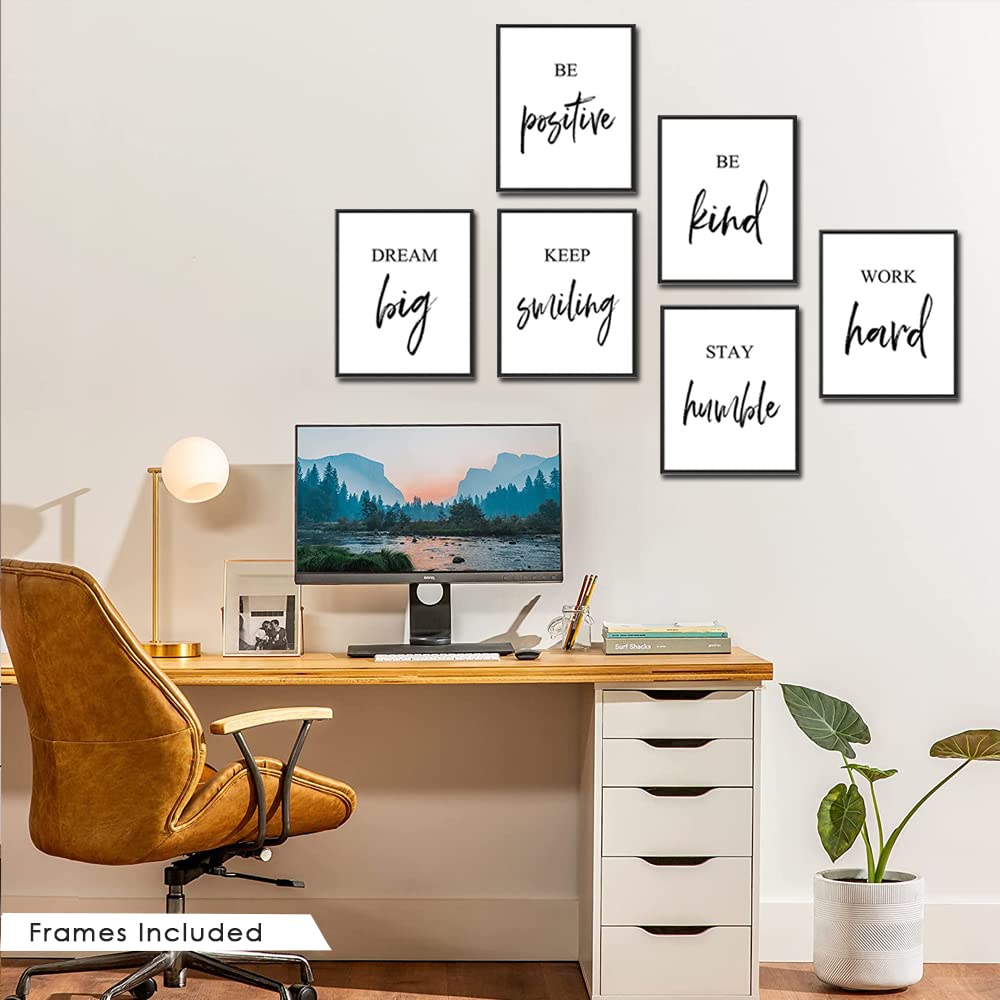 Inspirational Wall Art, Framed Motivational Canvas Wall Art Positive Quote for Living Room Bedroom Office, Stretched Ready to Hang (Set of 6, 8X10in, Framed)