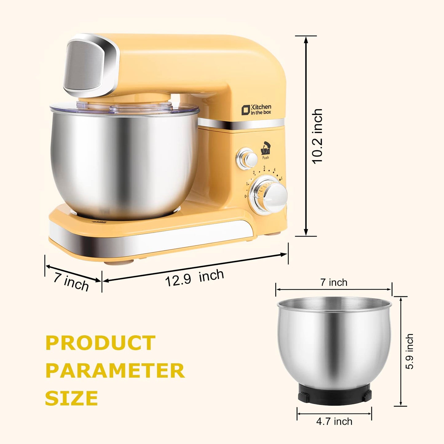 Kitchen in the box Stand Mixer,3.2Qt Small Electric Food Mixer,6 Speeds Portable Lightweight Kitchen Mixer for Daily Use with Egg Whisk,Dough Hook,Flat Beater (Yellow)