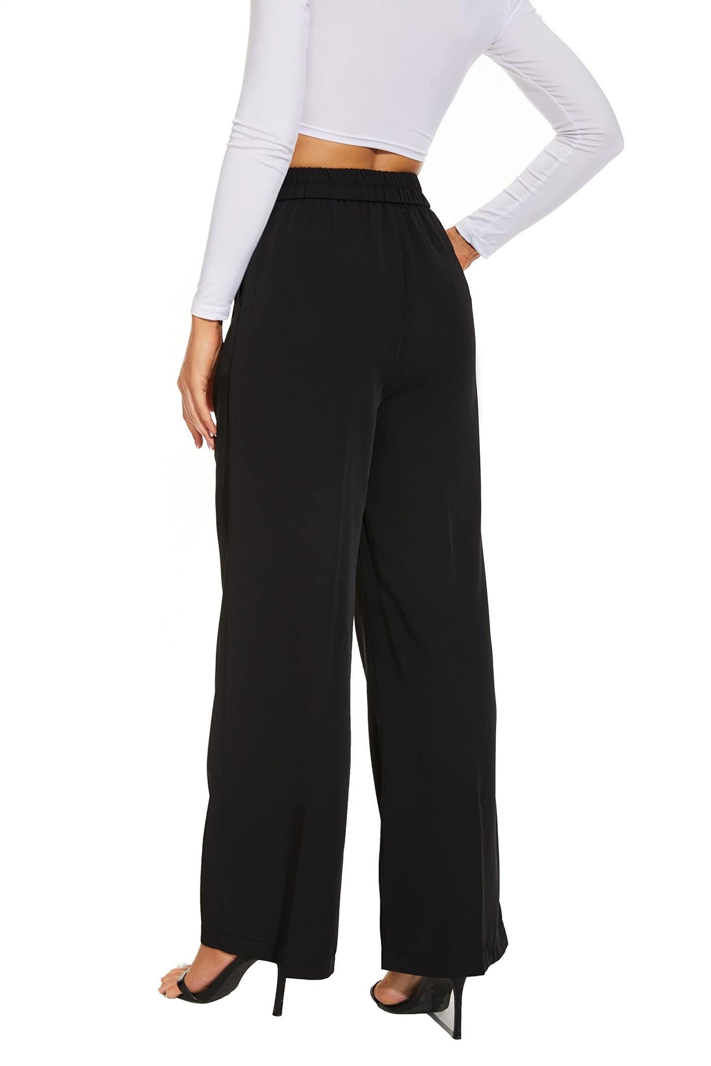 FUNYYZO Women's Wide Leg Pants High Elastic Waisted in The Back Business Work Trousers Long Straight Suit Pants