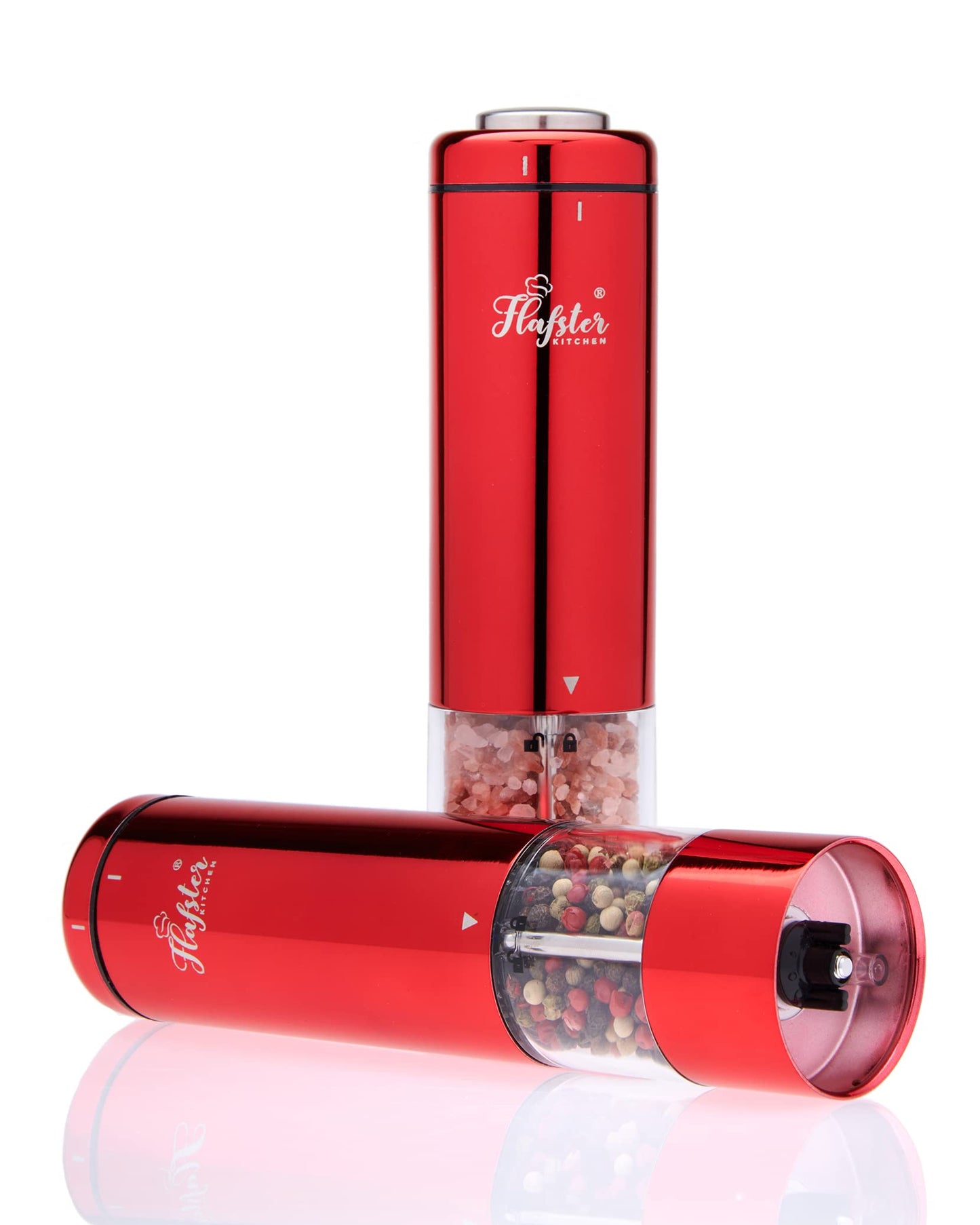 ***Radiant Red Spice Symphony With Electric Red Salt and Pepper Grinder Set - Illuminated, Battery-Operated, Refillable