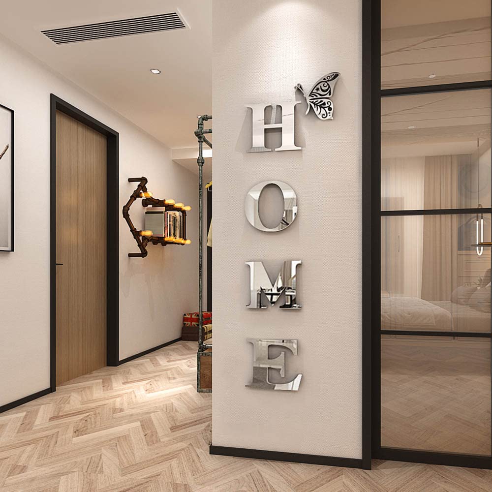 Pegatinas de pared con letras decorativas para el hogar de Doeean, pegatinas de pared con espejo acrílico, decoraciones de pared para sala de estar, dormitorio, decoración del hogar, calcomanías de pared (plata, 47,2 x 15,7)