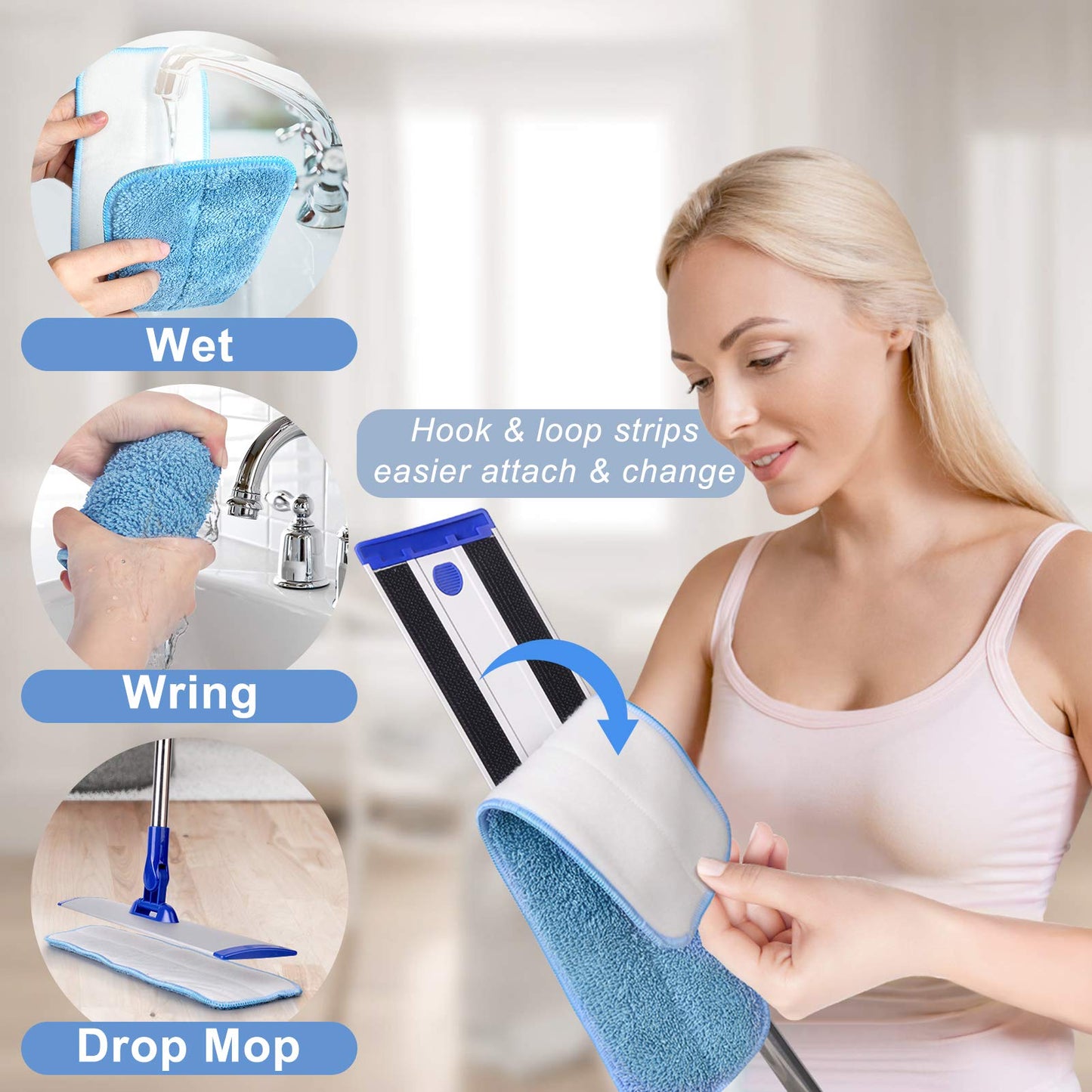 18" Professional Microfiber Mop Floor Cleaning System, 4 Reusable Washable Mop Pads, Wet and Dust Mopping for Hardwood, Vinyl, Laminate, Tile Cleaning