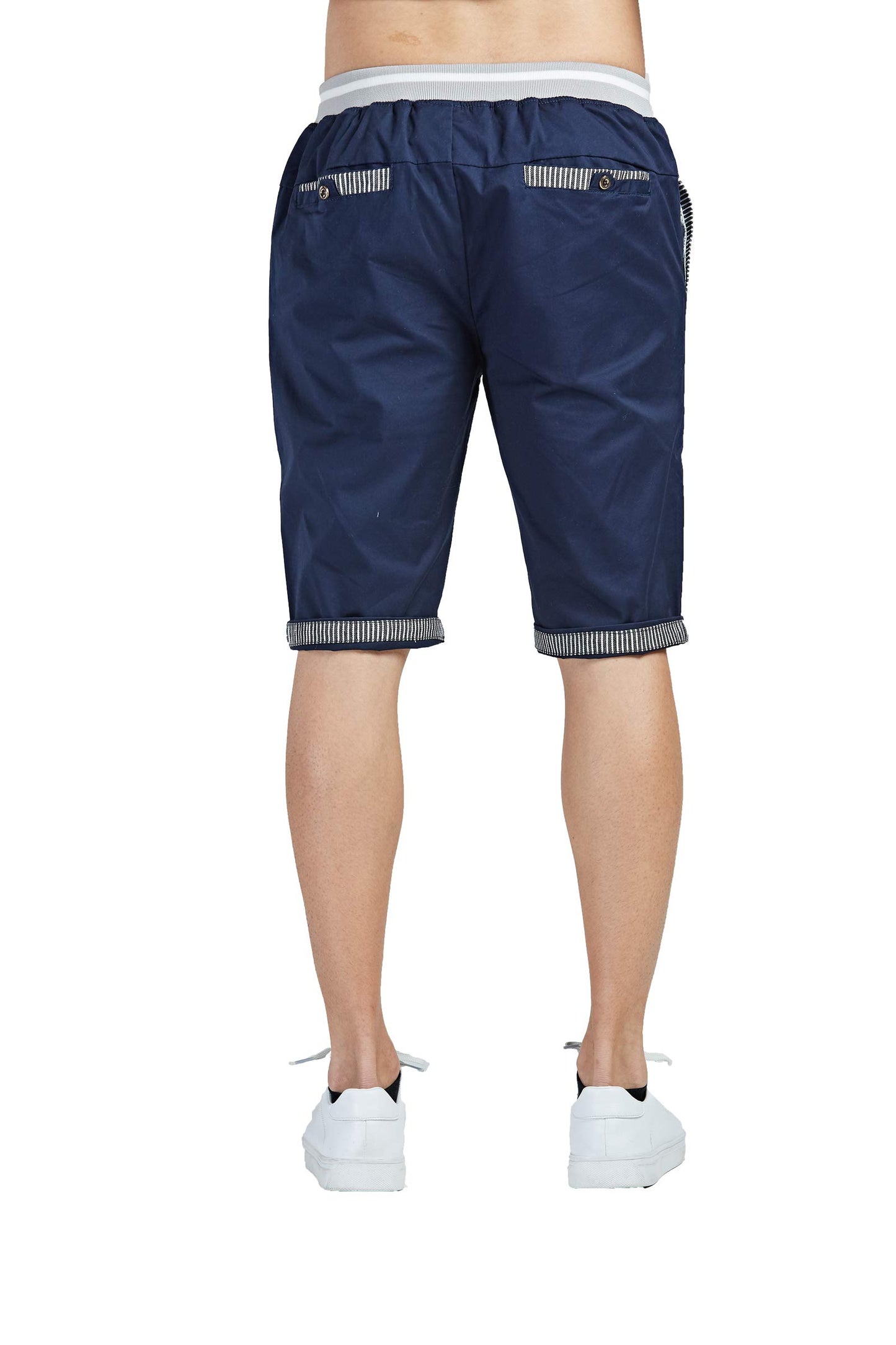 Pantalones cortos Tansozer para hombre, estilo casual, clásico, con cordón, cintura elástica y bolsillos para playa en verano (azul marino, mediano)