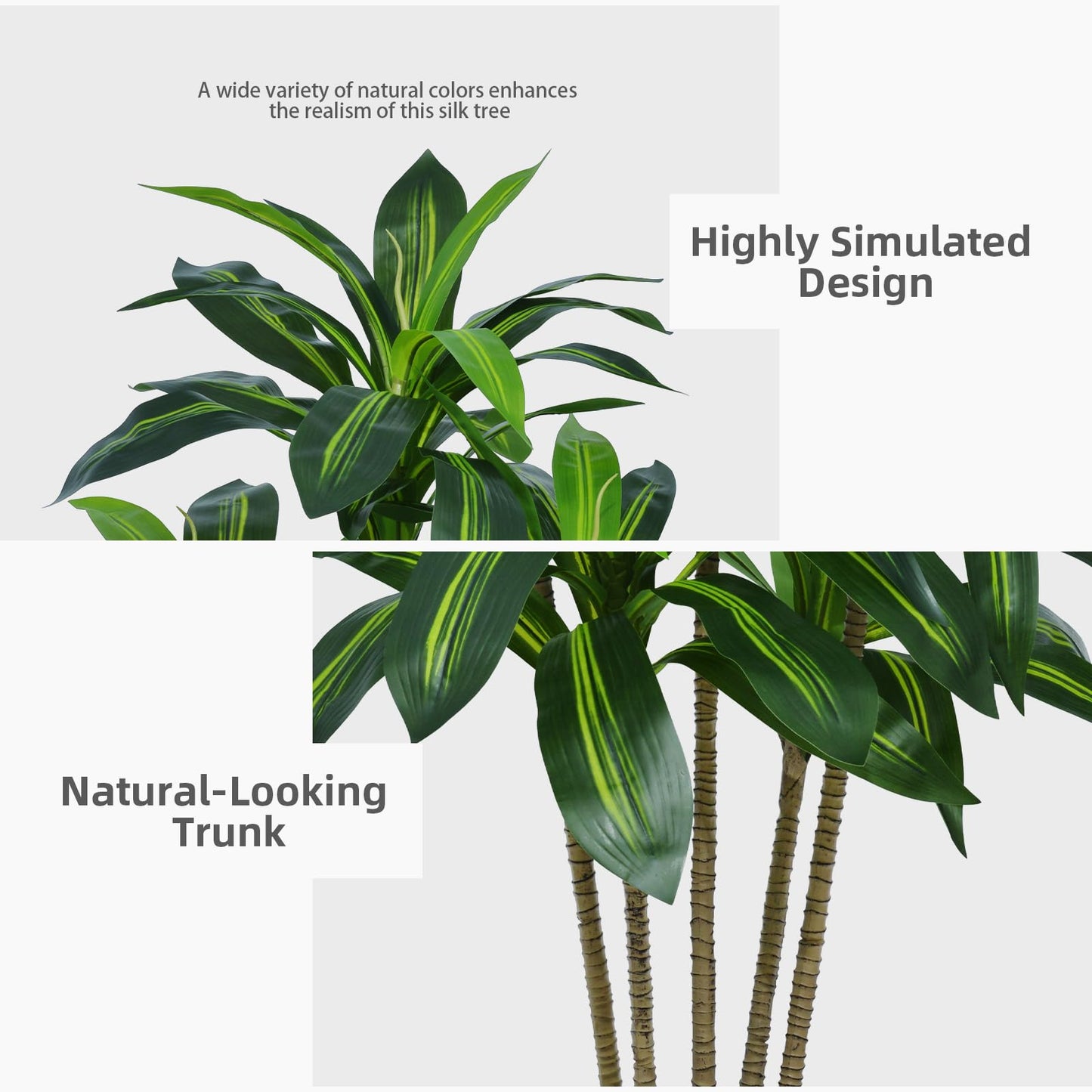 Árbol de dracaena artificial ASTIDY de 5 pies, árbol de imitación con maceta alta blanca, planta de yuca tropical falsa en maceta, árbol de seda artificial para decoración del hogar, la oficina, la sala de estar y el interior